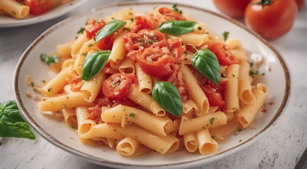 Házi készítésű penne sajttal és bazsalikommal