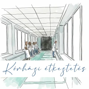 Kórházi étkeztetést ábrázoló illusztráció egészségügyi környezetben